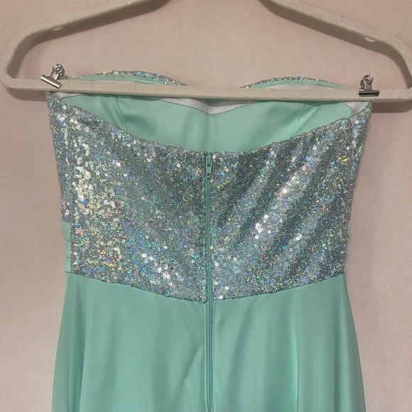 My Michelle size 3 Juniors aqua sequin strapless flowy maxi formal dress EUC - Picture 5 of 6